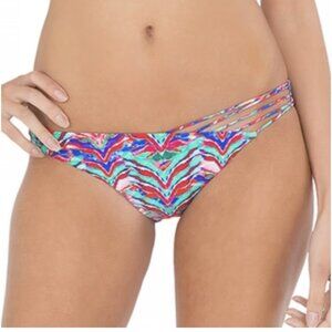 Luli Fama Besos De Sal Strappy Side Front Bikini Bottom Multicolor Abstract Sz L